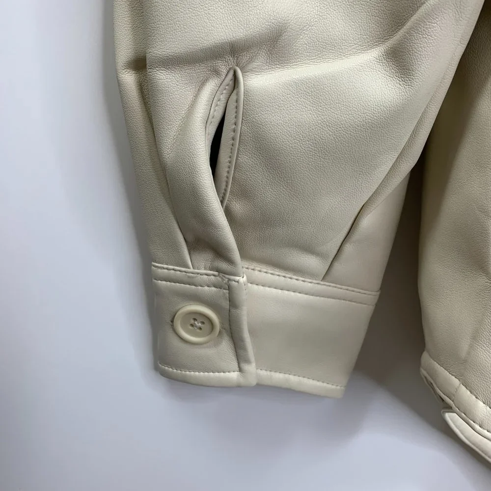 Good American Better Than Leather Faux Leather Shacket Bone Size 3/4=L/XL NWT - Picture 11 of 16